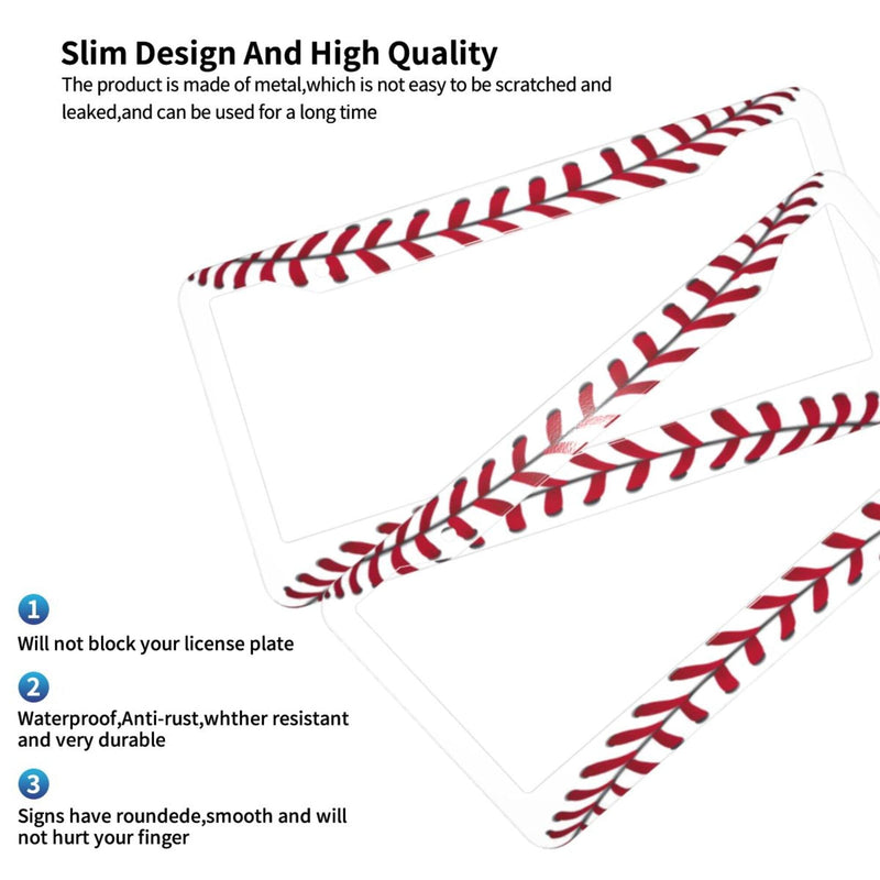 Baseball License Plate Frame & Baseball Texture Pattern Steering Wheel Cover Aluminum License Plate Covers Anti-Slip Breathable Steering Wheels Protector with Screws Fasteners Caps for Men Women 3PCS