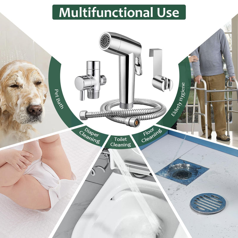 JiGiU Bidet Sprayer for Toilet Handheld Bidet Sprayer Set Toilet Faucet Sprayer Shower Shattaf Toilet Attachment Two Spray Mode with Hose Easy to Install for Feminine, Baby Cloth, Diaper, Pet or Car