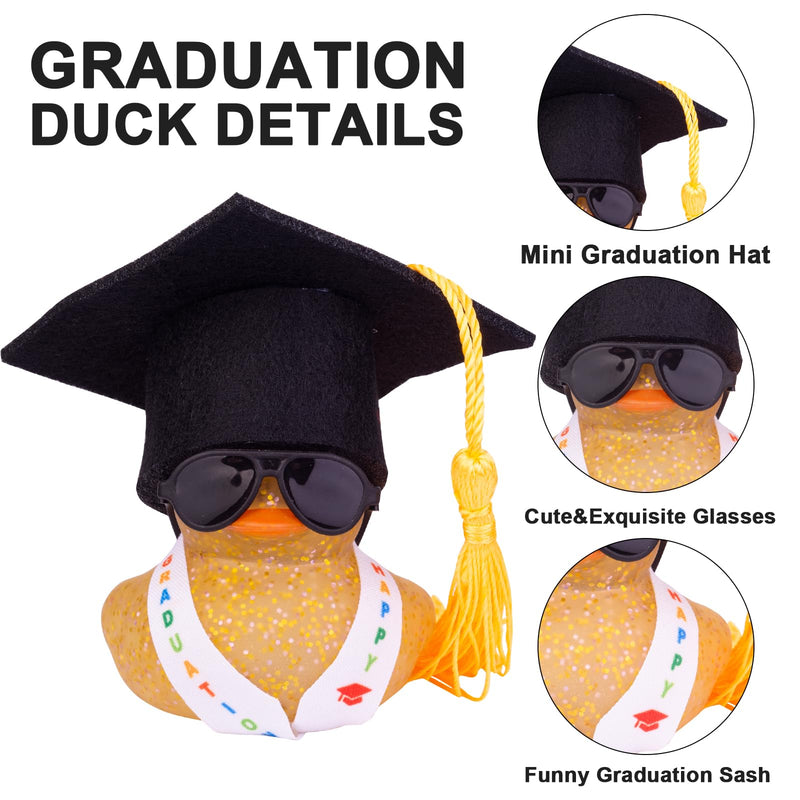 Graduation Rubber Duck Car Ornaments, Duck Car Dashboard Decorations for Graduation Gift with Mini Sunglasses Graduate Hat and Sash(G4) G4-white-pink