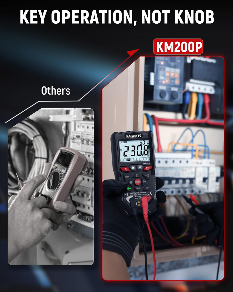 KAIWEETS KM200P Digital Multimeter, All Button Operation, TRMS Auto Ranging, 4000 Counts, NCV, Voltmeter Ohmmeter, Fast & Accurate Measure AC/DC Voltage, Resistance, Continuity, Capacitance