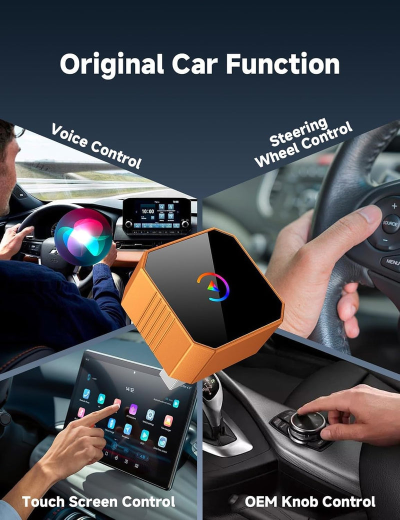 Aimoon 2026 Upgraded Wireless CarPlay Adapter for iPhone＆Android, Car Play Mini Wired to Wireless Adapter for CarPlay ＆Android Auto Plug and Play Stable Connection & No Latency for iPhone iOS 10+ Orange