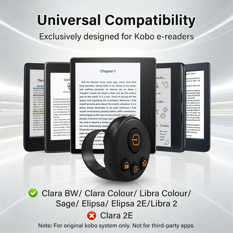 Designed for Kobo Remote Page Turner for Kobo Ereader Wireless Clicker | Remote Ring Hands-Free Reading for Kobo Clara BW/Libra Colour/Clara Colour/Elipsa/Clara 2E/Libra 2/Sage, Slient Click in Bed