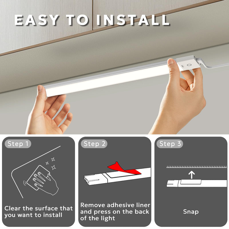 MYPLUS 2pcs 12" Under Cabinet Lights with 5 Color Temperature, Side-Illuminated, Dimmable 285 Lumens,49 LEDs,7W,LED Light Bar Plug-in for Kitchen, Cabinet, Counter and Shelf 12-inch 2
