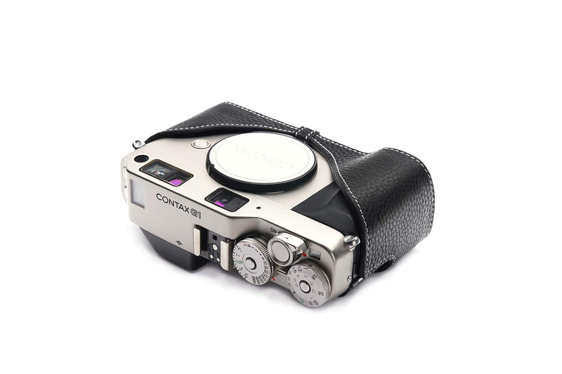 Contax G1 Case, BolinUS Handmade Genuine Real Leather Half Camera Case Bag Cover for Contax G1 Camera with Hand Strap (Black) Black