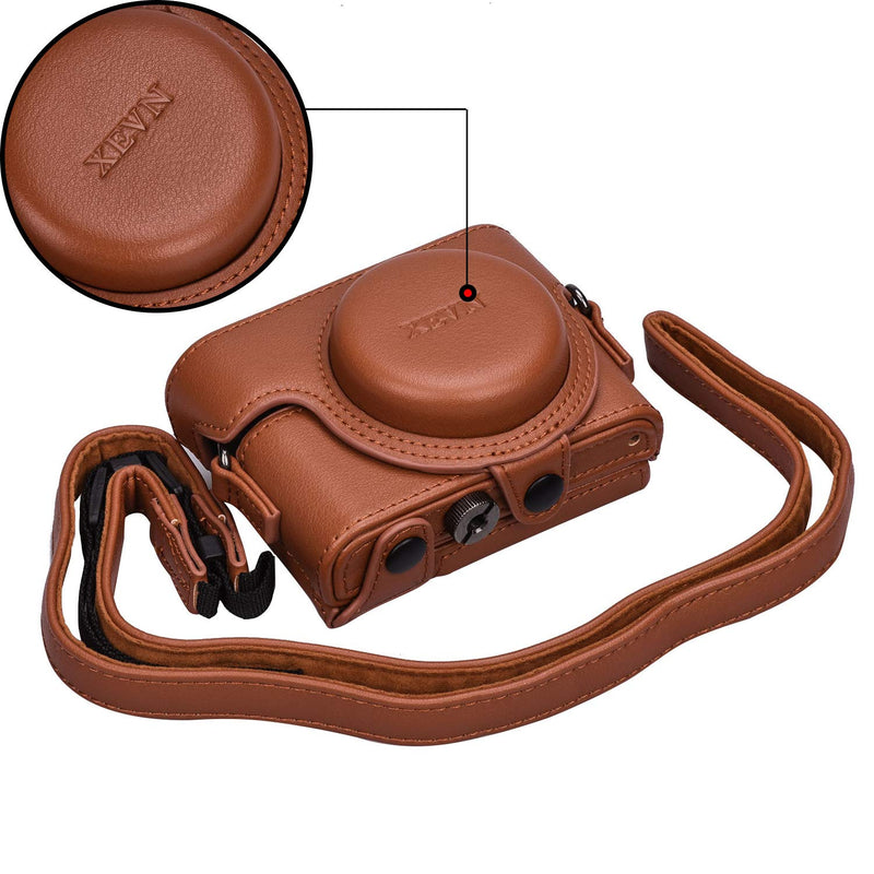 XEVN for Sony rx100 case,for Sony rx100 vi case,dsc-rx100 Mark ii,dsc-rx100 iii.dsc-rx100 iv,dsc-rx100 v RX100 vii m6 5a m3 Protective Leather Camera Case Bag with Camera Shoulder Strap Brown