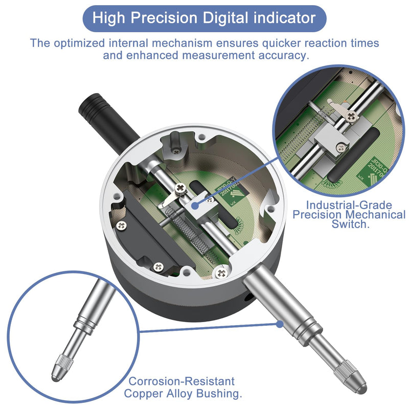 HDLNKAK Electronic Digital Dial Indicator Gauge 0-12.7mm/0.5” Inch/Metric Conversion, High Precision Probe with 0.01mm/0.0005” Resolution for Testing. 0.5”Dial Indicator