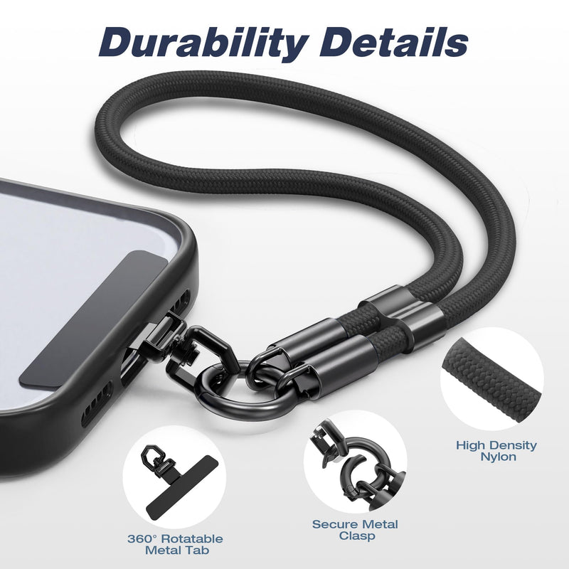 Phone Wrist Strap, with 360° Rotatable Tether Tab | Adjustable Phone Lanyard Anti-Theft Strap for Cellphones, Keychains and More Black