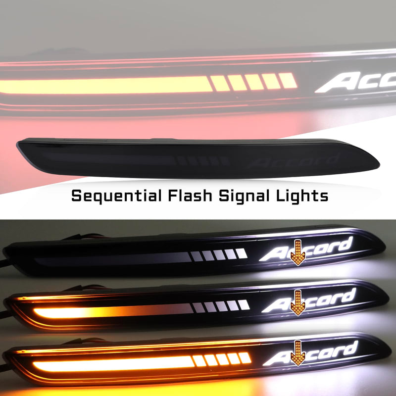 Smoked Lens LED Rear Reflector Bumper Fog Light Turn Signal Brake Lamp Feature Assembly Compatible With Honda Accord 2023 2024 LX EX Sport Hybrid Kit