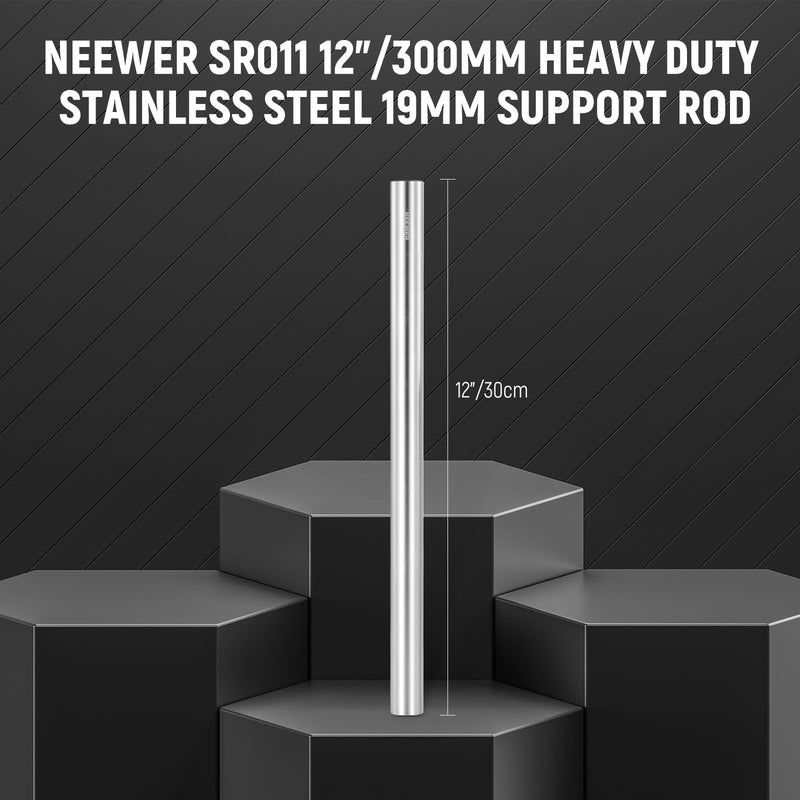 NEEWER 12"/300mm Heavy Duty Stainless Steel 19mm Support Rod for Professional Filmmaking Camcorder, Video Camera, Cinema Camera, SR011