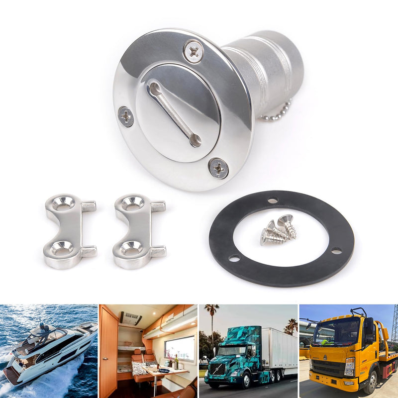 Boat Gas/Fuel/Diesel/Water/Waste Deck Fill/Filler Tank Key/Keyless Cap Marine Mirror-Polished 316 Stainless Steel Hardware for Boat Yacht Caravan 1-1/2"(38mm) /2"(50mm) 38mm With Key cap deck filler