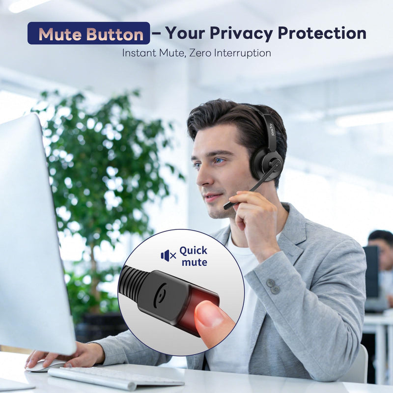 Wireless Headset with Mic for Work, Bluetooth Headset, Mic Clear Calls, Wireless Headphones with AI Noise Cancelling Microphone (Bluetooth 5.3 & Mic Mute), USB Dongle, for PC/Zoom/Office Black