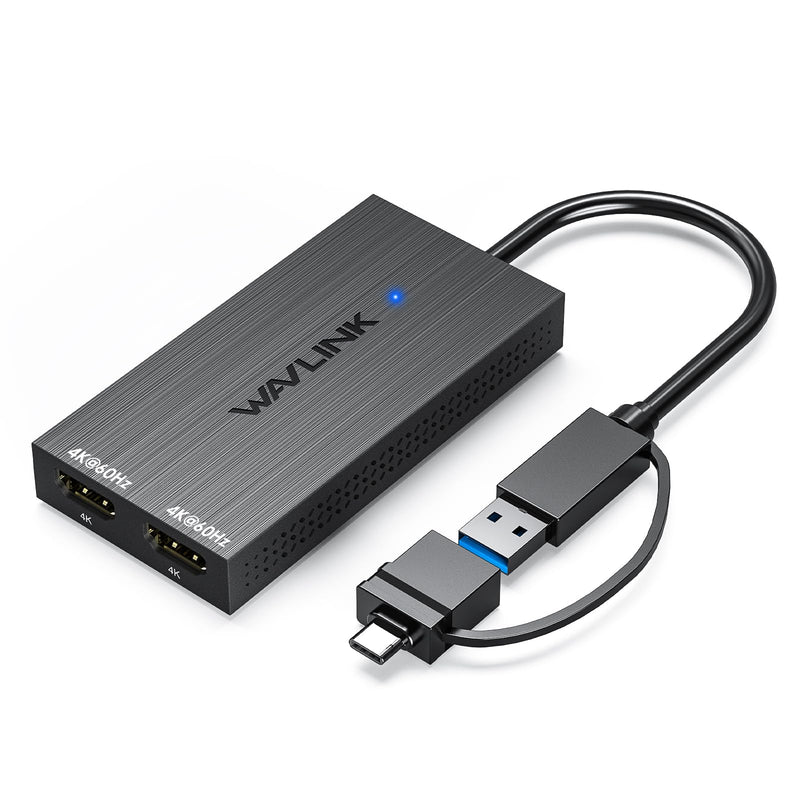 WAVLINK USB 3.0 or USB C to Dual HDMI Splitter Extended Display for Dual Monitor, Displaylink Adapter Dual HDMI 4K 60Hz for Apple Mac M1/M2/M3 or Windows 10/11, USB A/C to HDMI 4K Output