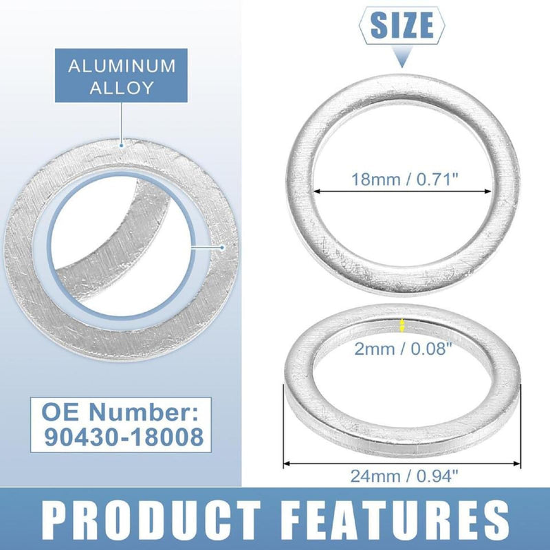 # 90430-18008 10 pcs M18 Aluminum Transmission Fluid Drain Plug Crush Washer Seal Compatible with Toyota Prius Corolla Tacoma Camry, Replacement for The Part Used for Change Transmission Fluid