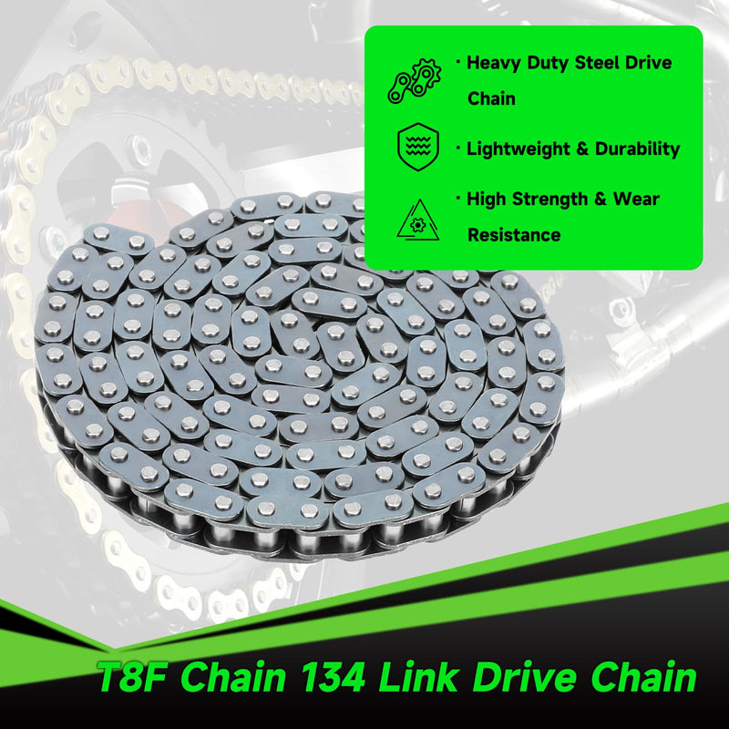 T8F Chain 134 Link Drive Chain Breaker Compatible with SYX Moto 50cc Dirt Bike Mototec SSR X-pro Coolster 47cc 49cc 2 Stroke Engine Pocket Rocket Pit Bike Mini ATV Quad 4 Wheeler Go Kart Parts A-silver