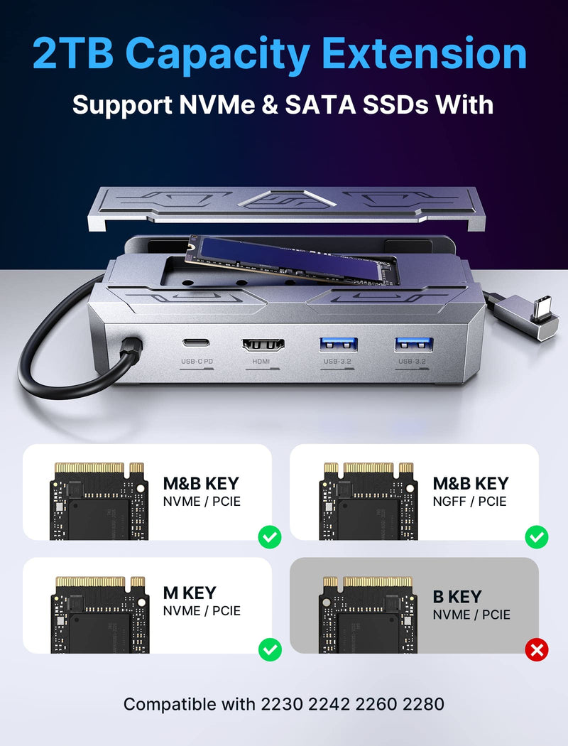 JSAUX Steam Deck Dock with 100W Charger, 6-in-1 M.2 Docking Station for Steam Deck/ROG Ally, 4K@60Hz HDMI, Gigabit Ethernet, PD 100W, 10Gbps USB A&C 3.2, M.2 Slot (Up to 2TB)-HB0604 (SSD Not Included)