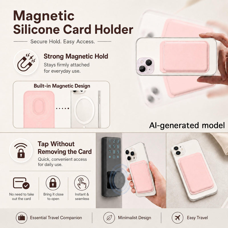 Magnetic Wallet Cell Phone Card Holder for Phone Case (Black) | Compatible with Magsafe, Stronger Magnetic RFID Leather Phone Wallet for iPhone 16,17 Pro, Pro Max Black