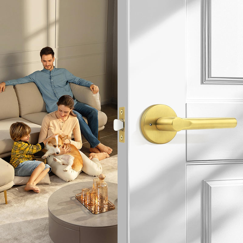 Gold Privacy Door Handles Interior Keyless Door Lever,Left & Right Hand use Door Lock for Bath and Bed,Modern Stainless Steel Privacy Door Lock,1Pack Gold 1