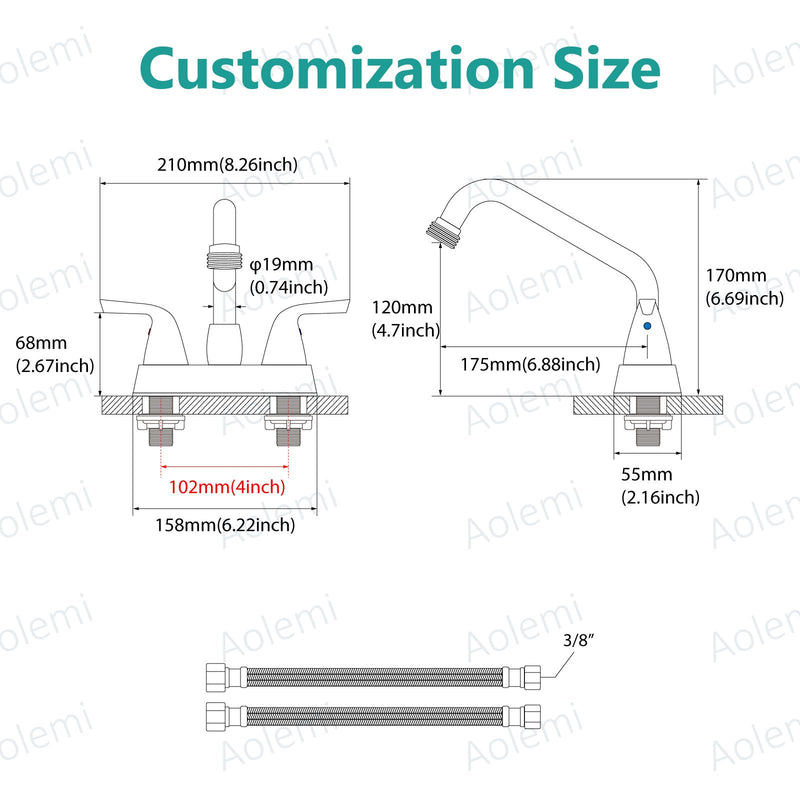 Aolemi Laundry Sink Faucet 4 Inch Centerset, Utility Sink Faucets with Swivel Spout and 3/4" NPT Threaded End, 2-Handle Faucet for Laundry or Utility Room, Brushed Nickel