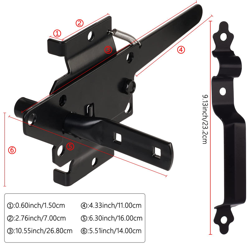 Gate Latch for Wooden Fence, Heavy Duty Self Locking Gate Latch with Handle for Pool/Garden Gate Safety Latch, Gate Hardware Kit for Vinyl/Wood Fence, Black Finish