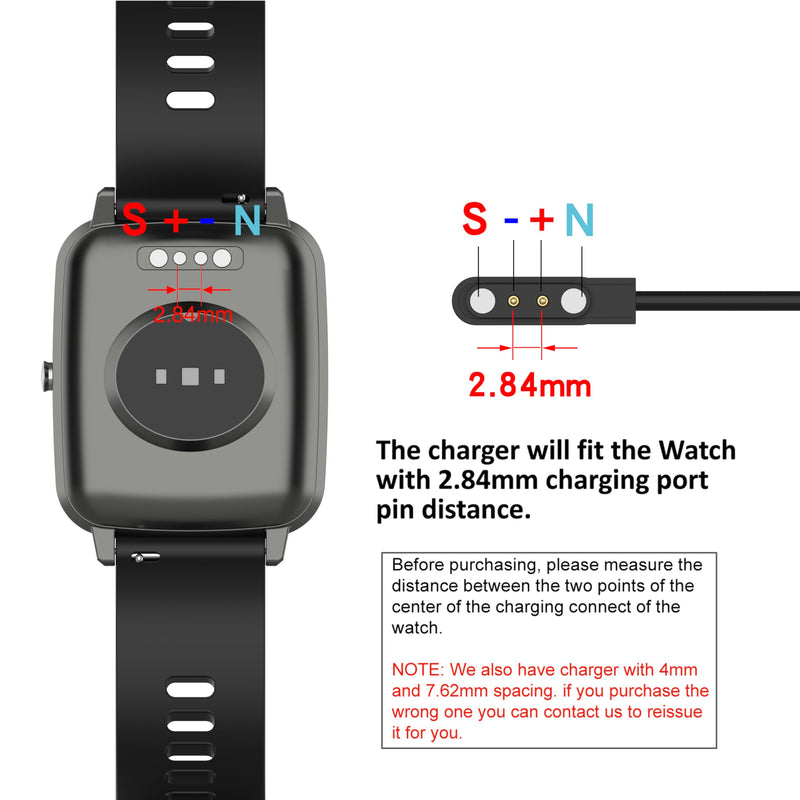 Chargers Compatible for TOZO S5/Keeponfit IDW21/TOOBUR IDW23/WMH IDW25/Faweio IDW26/Fitpolo IDW208P Smart Watch Charger, 3.3ft Charging Cable USB Magnetic Smart Watch Charger 2 Pin (Black&Black)