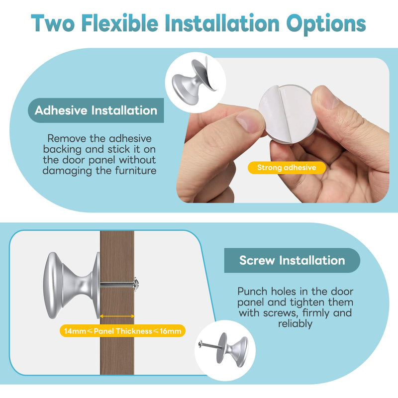 Self Adhesive Cabinet Knobs, Aluminum Alloy Self-Stick Drawer Pull Handles for Sliding Glass Door, Cabinet, Cupboard, Dresser, Closet, Window - Stick On No-Drilling Drawer Knobs (8, Silver) 8