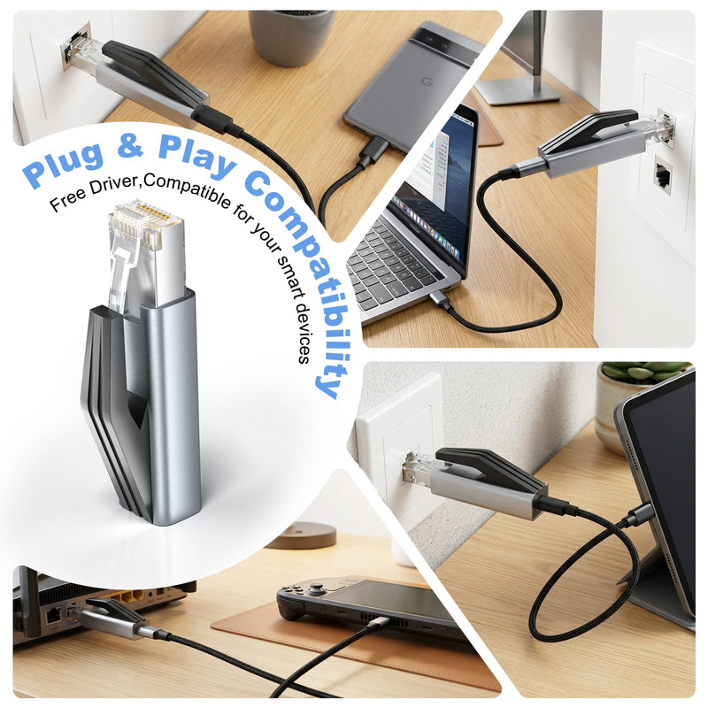 Ethernet to USB C Adapter 1pc,RJ45 Male to USB-C Ethernet Adapter | 1000Mbps Gigabit Network LAN Converter Compatible with MacBook, iPad, iPhone 16/17,Windows Laptop Free-Driver Wired Dongle