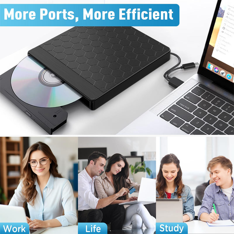 External CD DVD Drive for Laptop, CD Burner with TF/SD Card Slots, DVD Player for Laptop, USB CD DVD Drive External CD Reader Compatible with Laptop PC Desktop Windows 11/10/8.1/7 Linux Mac OS