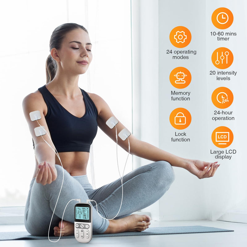 NURSAL TENS Unit Muscle Stimulator for Pain Relief Therapy, 3-in-1 Dual Channel TENS Machine with EVA Travel Case, 24 Modes EMS Muscle Stimulator for Back, Shoulder, Neck, Sciatica