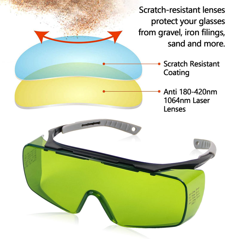 JILERWEAR Professional 190-450&740-1100nm OD6+ Laser Safety Glassess,808nm Infrared Laser Engraving Protective Goggles Green Large