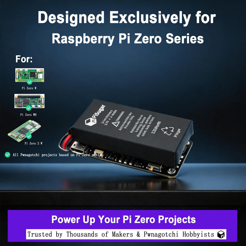 PiSugar S 1200mAh UPS Battery for Raspberry Pi Zero 2 W/W/WH | Pi Zero 2W Battery Pack, Pwnagotchi Power Module, Handheld UPS with Auto Boot, GPIO Pins Free