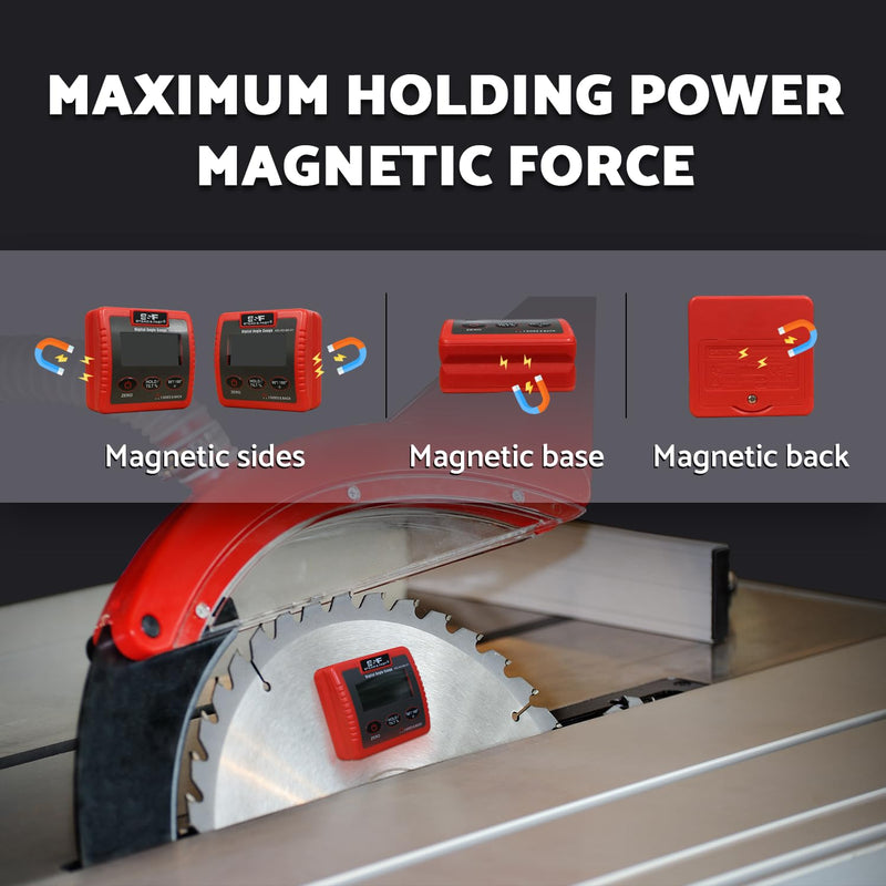 S&F STEAD & FAST Digital Angle Finder Magnetic with Extra Large LCD Display | 4-Sided Strong Magnet, V-GROOVE, Adjustable auto power-off, Auto‑invert display, Laser, Case, for Table Saw & Electrical Work