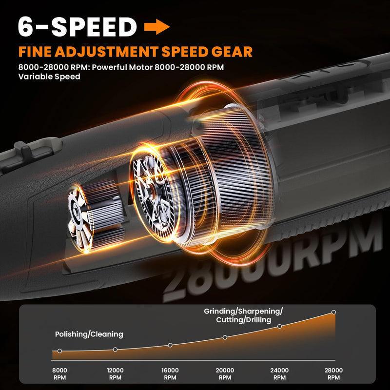 4V Cordless Rotary Tool Kit with 80Pcs, 4000mAh Long-lasting Battery, 6 Speeds 8000-28000RPM Rotary Tool with Digital Display for Cutting, Sanding, Polishing, Drilling, Engraving, DIY Crafts (Grey) Gray