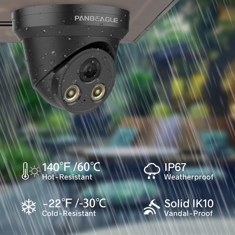 PANOEAGLE 8MP Full Color POE Camera, Outdoor Turret IP Camera w/Mic,4K Security Cameras AI Human/Vehicle Detection, Night Vision 98ft Weatherproof IP67 Wide Angle 2.8mm Lens,NDAA Complaint,Black 8MP Full Color/Black