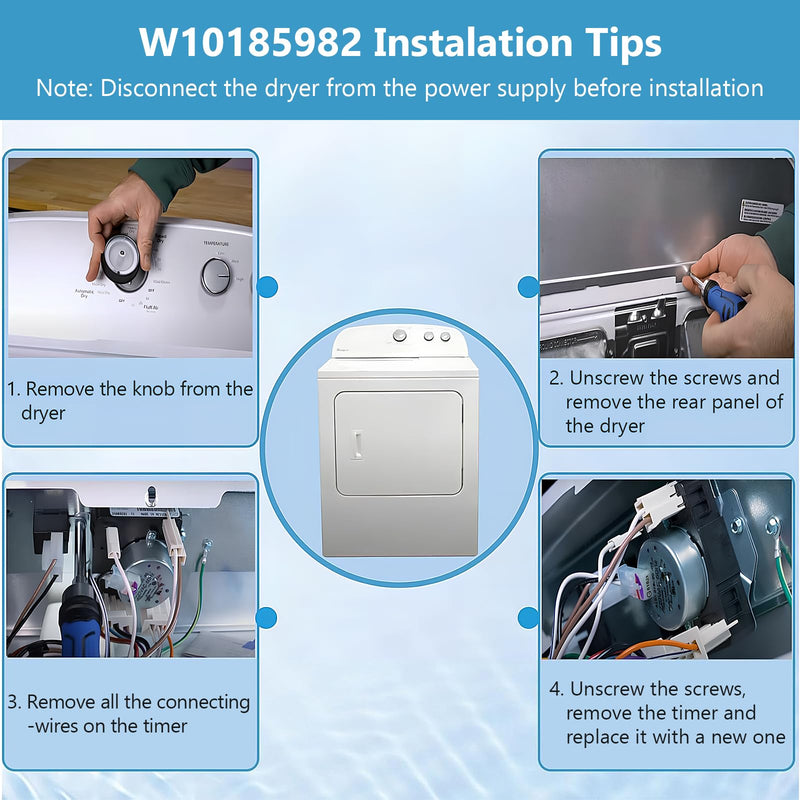 W10185982 WPW10185982 Dryer Timer Compatible with Whirlpool, Maytag, Amana, WED4815EW1, WGD4800XQ0, WED5100VQ1, 230V 60Hz Dryer Timer Replacement for 418-618-20-B5, PS11749831, 5-Year Warranty W10185982