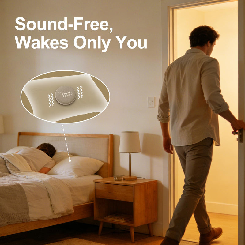 REACHER Travel Vibrating Alarm Clock for Heavy Sleepers Adults, Silent, Dual Alarm Clock, Compact Under Pillow Bed Shaker, Rechargeable Battery Operated, Small, Portable