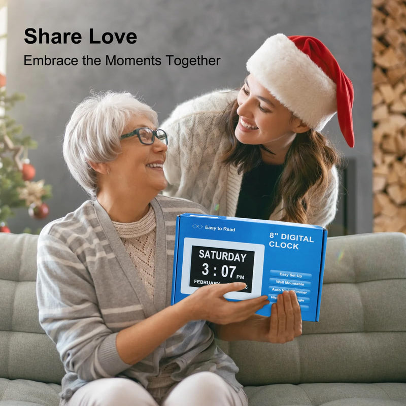 TMC 【New 2026】 Dementia Clock Large Digital Clock for Seniors, Large Display with Custom Alarms, Digital Calendar Alarm Day Clock with Day & Date for Elderly, Clear Numbers Alzheimer (Black, SD) 8010-black