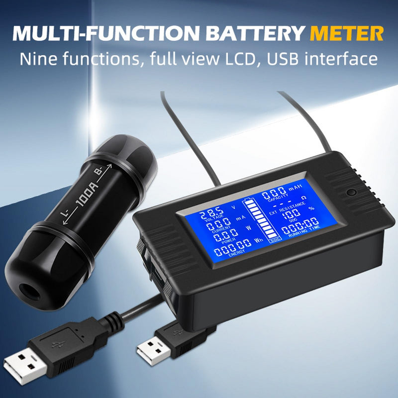 DC 8-120V 0-100A Battery Monitor Digital Current Voltage Power Energy Meter Multimeter Ammeter Voltmeter with 100A Current Shunt