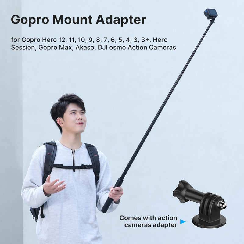 ULANZI TT52 Extendable Selfie Stick 59inch Tripod Invisible Tripod Stand Foldable Handle Grip for INSTA360 X4 X3 Video Shooting w Adapter for GoPro Hero 12, 11, 10, 9, 8, 7, 6, 5 etc