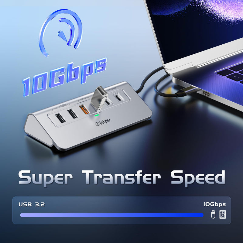 P9R PRO USB C Hub Ethernet, 10Gbps USB C Docking Station 10-in-1 with Type-C & 2 Type-A 3.2 Data, LAN, 4K@60Hz, 2 USB A 2.0, PD 100W, SD/TF Ports, 3.28FT Powered USB Hub for PC, iPhone 17, Mac Silver
