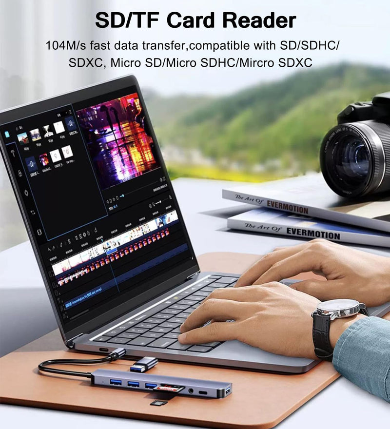 USB C Hub USB Hub 3.0 with SD/TF Card Reader, 3.5mm Headphone Aux Jack, 8-in-1 USB Splitter for MacBook Pro Air, XPS, Surface and More PC/Laptop/Tablet Devices Versatile 8-in-1