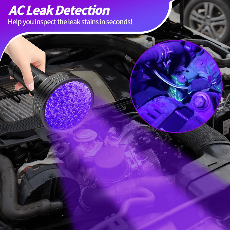 Auto Air Conditioner Leak Detector Tool Flashlight Oil AC UV Dye Leak Test Detection Kit Pro 68 LED Flashlight with UV Protective Glasses