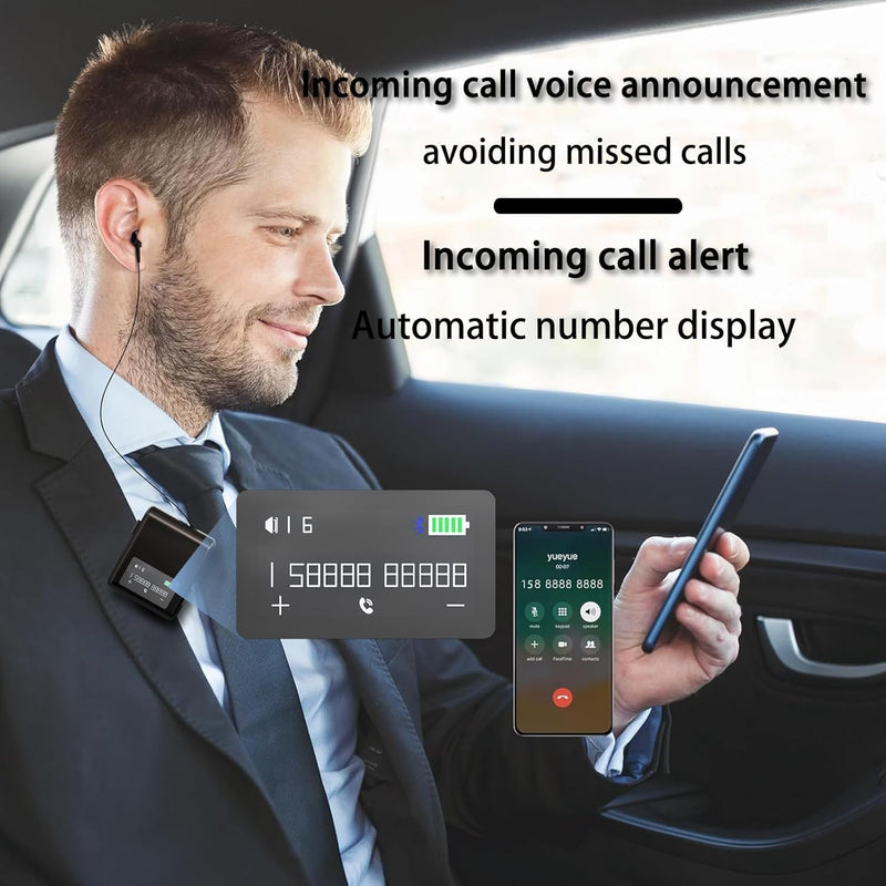 Bluetooth Headset with Retractable Cable, Wireless Headphone Stereo Earphone V5.4 Noise Cancelling Mic Clip on Earpiece, with LCD Display, AI Voice Assistant, for Sports Business (Black) Black