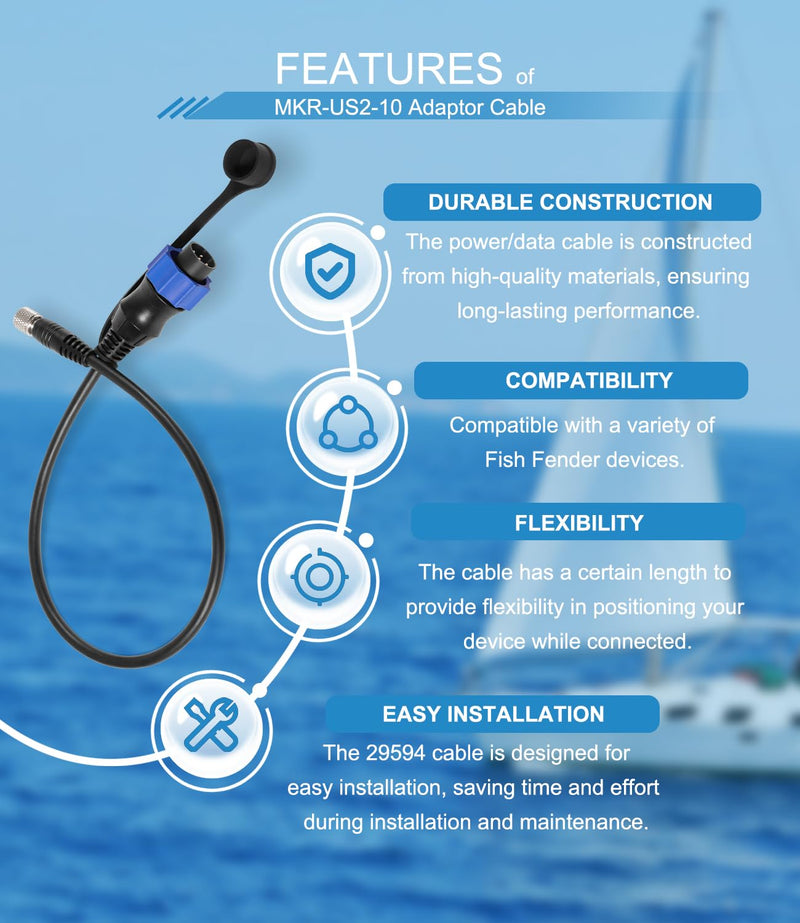 1852060 MKR-US2-10 Universal Sonar 2 Adaptor Cable Fits for Lowrance Fish Finder US2 Sonar Transducer for Minn Kota Trolling Motor #29594