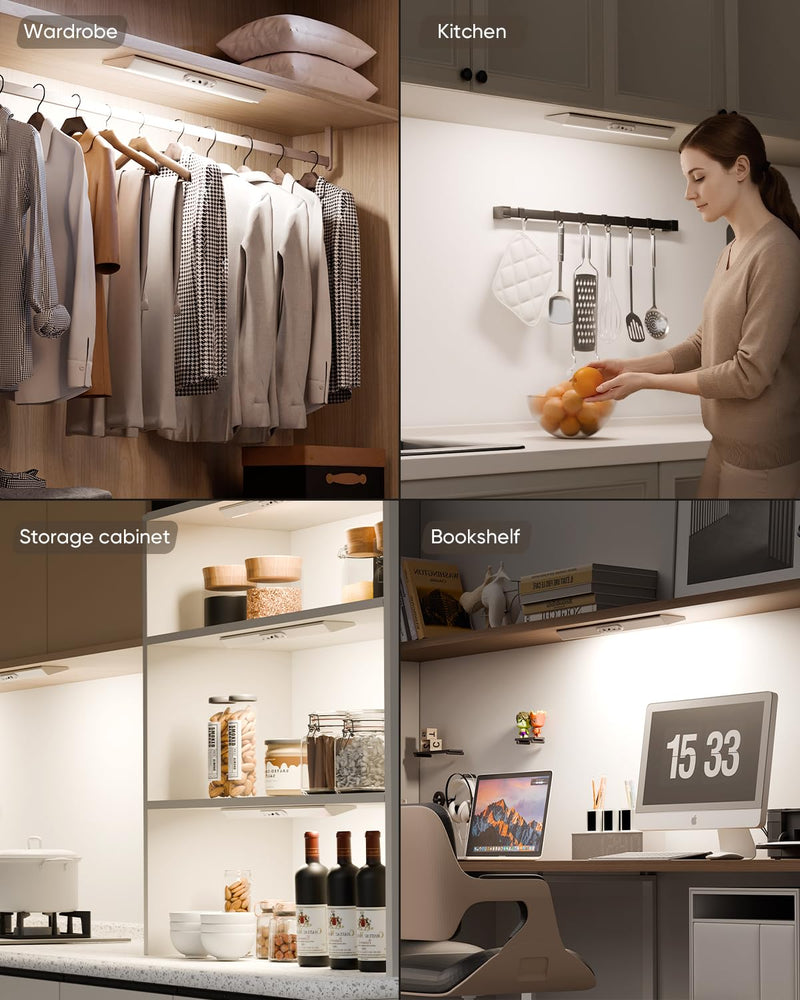 Motion Sensor Closet Lights with Eye Protection Design 400 Lumen Pantry Light Under Cabinet Wireless Lights with Remote Control,3 Color Temp,Rechargeable Night Light for Wardrobe,Cabinet,Kitchen,Shelf Silver 3 Pack