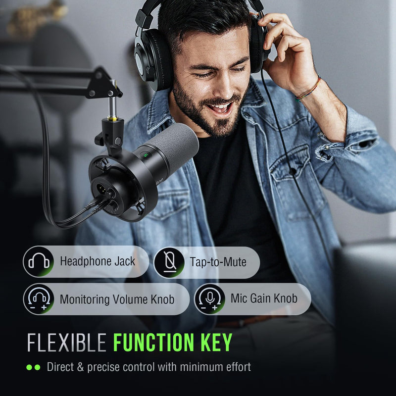 FIFINE Dynamic Microphone, XLR/USB Podcast Recording PC Microphone for Vocal Voice-Over Streaming, Studio Metal Mic with Mute, Headphone Jack, Monitoring Volume Control, Windscreen-Amplitank K688 Black