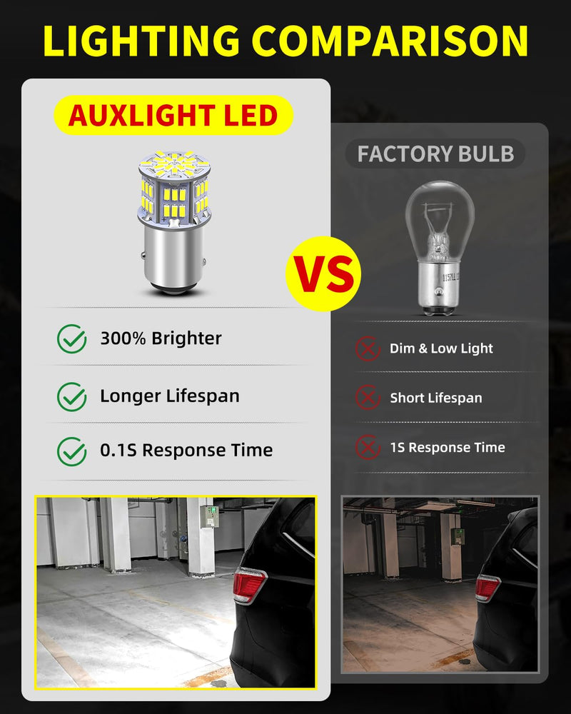 AUXLIGHT 1157 LED Bulbs 54-SMD 300% Super Bright 2057 2357 7528 1016 1034 LED Light Replacement for Car Truck Backup Reverse Brake Tail Turn Signal Lights, Xenon White(Pack of 6) 1157/ 2057/ 2357