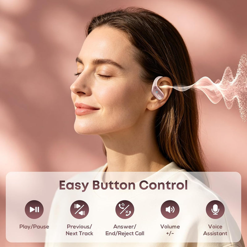 sajawass Wireless Earbuds Bluetooth 5.4 Headphones, IPX7 Waterproof Earphones, Over-Ear Earphones, Noise Canceling Ear Buds with 75hr Playtime, LED Power Display for Sports/Workouts - Rose Gold