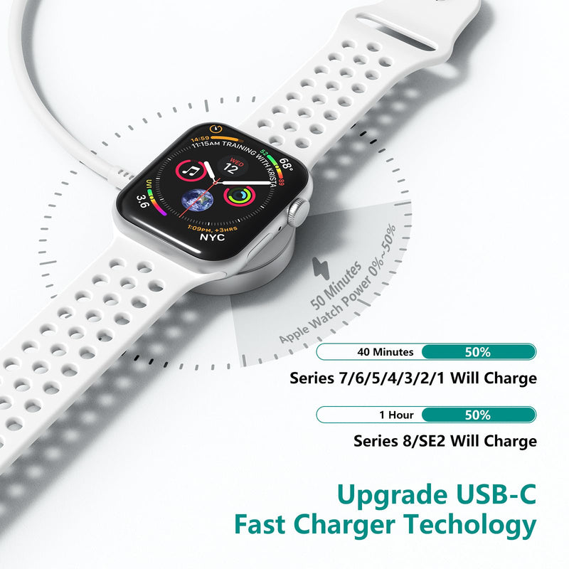2Pack for Apple Watch Charger Cable, Magnetic Fast Charger to USB C Cable 6FT, Wireless Fast iWatch Charger Portable Compatible with iWatch Ultra/Series 9/8/7/6/SE/SE2/5/4/3/2/1-White
