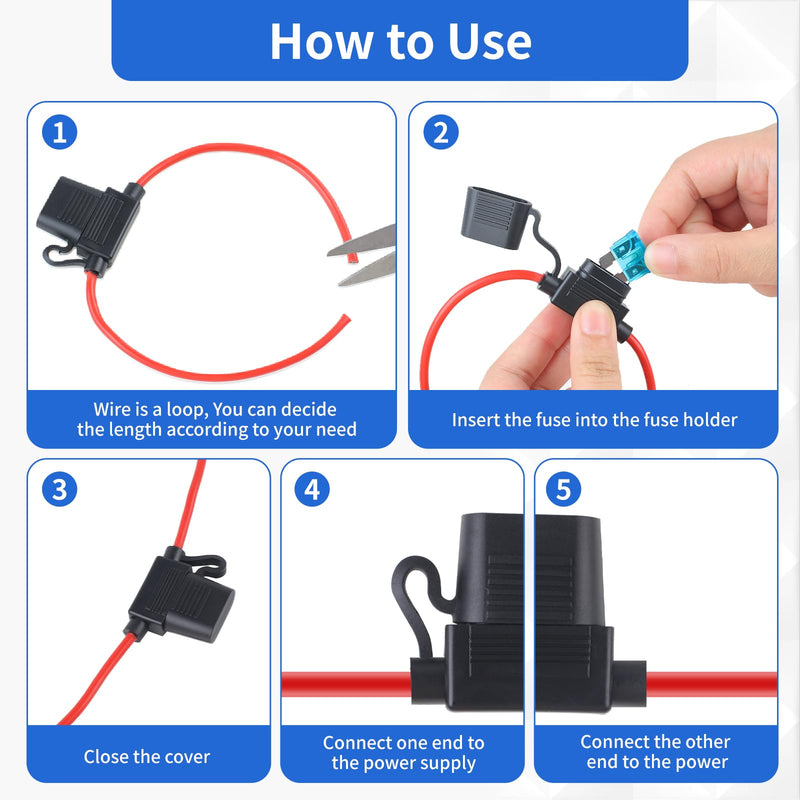 6 Pack Inline Fuse Holder 12V, Upgraded 12 AWG Waterproof Fuse Holder with 66 Pcs Standard Car Fuses (2A/3A/5A/7.5A/10A/15A/20A/25A/30A/35A/40A), YNZDRWA in Line Fuses Holders 12v for Marine Auto