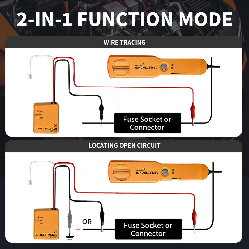 Automotive Circuit Tracer, 6-42V Wire Tracer Electrical Tool& RJ11 Plug, Wire Tracker & Tester, Short Finder, Circuit Breaker Finder, Cable & Broken Wire Detector, VEHLIVE P30 Lite W/Battery With Battery